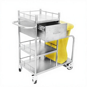 Stainless Steel Hospital Waste <b>Trolley</b> With Drawer And Trash Bin For Medical Use - Product Image 3