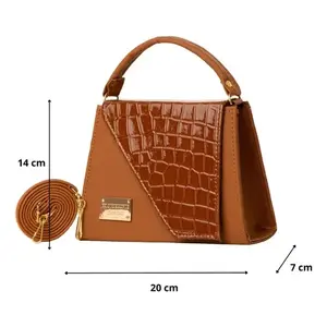 Bolso Bandolera Fana Special Mina Camel con Patrón de Cocodrilo, Talla XL, Estilo Retro Bohemio para Mujer, Invierno - Product Image 4