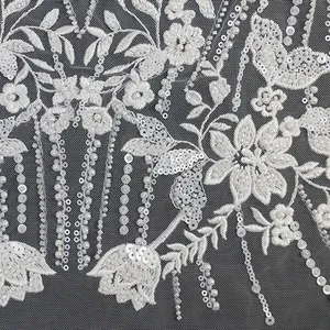 Свадебные украшения, европейский дизайн с цветочной вышивкой, узор в виде вазы, изысканный 3D кружевной сетчатый материал с блестками, 100% полиэстер