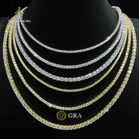 Collar de Tenis Unisex con Certificación GRA, Chapado en Plata S925, Moissanita, Corte Brillante, Duradero, Logotipo Personalizable, Minimalista