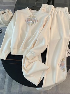 Completo Sportivo Casual Streetwear Taglie Forti da Donna, Set Due Pezzi Primaverile con Top Corto con Cappuccio e Pantaloni Larghi con Spacco - Product Image 3