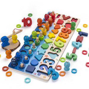 2020 Montessori En Bois jouets compter géométrique forme cognition correspondent octopus Poisson jeu jouets 5 en 1 Puzzle planches WPT28-F