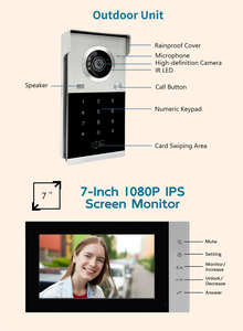 4 có dây 7 inch HD 1080P IP65 không thấm nước Kit căn hộ khách sạn mật khẩu Thẻ mở khóa kiểm soát truy cập thông minh <span class=keywords><strong>intercom</strong></span> <span class=keywords><strong>video</strong></span> cửa điện thoại - Product Image 2