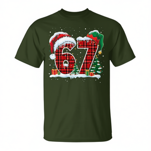 Six Seven 67 T-shirt à carreaux rouges de Noël, design de Noël - Product Image 2