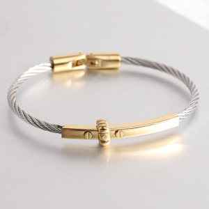 Bracelet en acier inoxydable simple de style européen et américain, avec câble rond de 3 mm et fermoir à vis, bijoux de mode pour femmes - Product Image 2