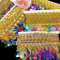 Vente chaude doré luxe ethnique Sequin feuille accessoires de couture scène vêtements robe paillettes tresse dentelle gland frange garniture