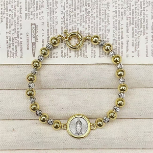 Bracelet tendance en perles <span class=keywords><strong>de</strong></span> cuivre plaqué or CH-LAT0831, bracelet à breloques religieuses plaqué argent, Vingir Marie/Jésus, bijoux en gros - Product Image 6