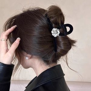 Mode mat gris <span class=keywords><strong>camélia</strong></span> pince à cheveux élégant velours fleur mâchoire griffe poignée pour les femmes 13CM - Product Image 3