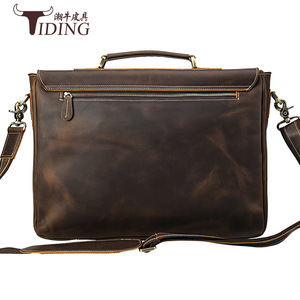 Tiding Genuine <b>Leather</b> Men's <b>Briefcase</b> Large Business Shoulder Bag Crazy Horse <b>Leather</b> Solid Color Brown - Product Image 3