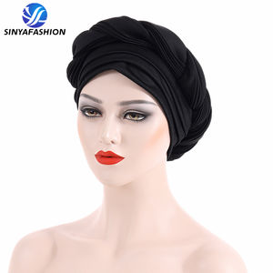 Sinya dernier <span class=keywords><strong>Aso</strong></span> <span class=keywords><strong>Oke</strong></span> Auto <span class=keywords><strong>Gele</strong></span> Headtie femmes Turban casquette tresses musulman tête écharpe Bonnet coton dames tête enveloppes Turbante - Product Image 2