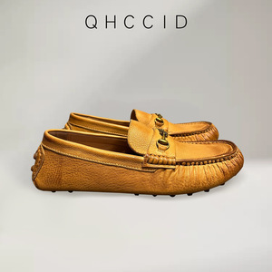 Mocassins en cuir véritable pour hommes, semelle souple, boucle en métal, chaussures décontractées, talon bas, à enfiler, marron - Product Image 4