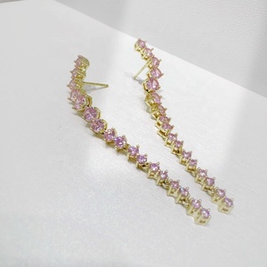 custom plata 925 sterling <b>silver</b> pink stone <b>long</b> <b>earring</b> designer luxury women summer elegant big exaggerate zircon <b>earrings</b> - Product Image 5