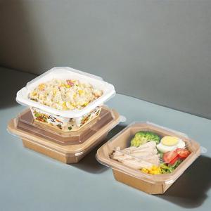 Récipient à salade en papier carré jetable écologique de 500ml Bol octogonal à emporter en papier blanc kraft - Product Image 5