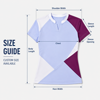 Haut de tennis personnalisé pour femme à col montant, mini-col en V, motif géométrique color block, manches courtes, idéal pour le sport, l'entraînement et les matchs sur le terrain
