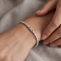Bracelet tennis de luxe personnalisé en zircone cubique taille baguette, en argent sterling 925 rhodié, bijoux à maillons géométriques, source usine OEM