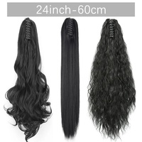 Perruque synthétique longue et droite tendance transfrontalière avec pince à cheveux queue de cheval volumineuse, permable et colorable, fabriquée à la machine