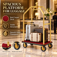 Gepäckwagen mit Diamant-Design, Edelstahlrahmen, Roter-Teppich-Plattform, 8-Zoll Geräuschlose Laufrollen, Hotel-Porter Gepäckträger