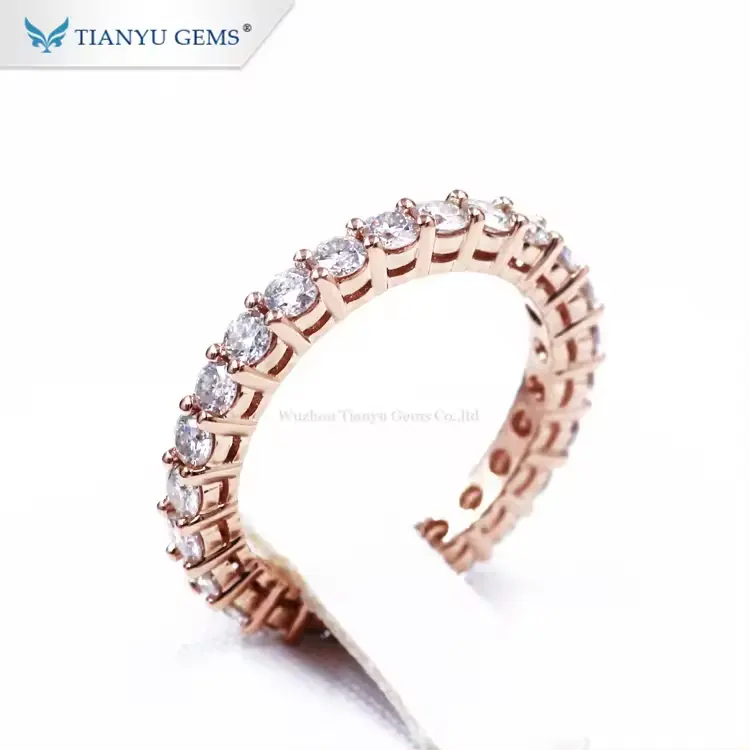 Tianyu kustom Mossanite Dainty keabadian 10K 14K 18K halus putih emas VVS berlian Moissanite pernikahan band cincin untuk wanita