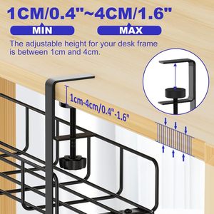 Under Desk Storage Rack Black Adjustable Cable Organizer Hook Type Office Desktop Cable Management Box 1 Layer Rectangle - Product Image 5