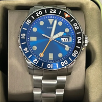 Montre de plongée pour homme en argent, cadran bleu, lunette rotative, affichage de la date, aiguilles lumineuses, bracelet en acier inoxydable, montre-bracelet sport à quartz