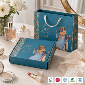 Boîte cadeau de luxe personnalisée pour cosmétiques arabes avec sac en papier, boîte d'expédition en carton bleu sarcelle pour emballage de parfums et <span class=keywords><strong>maquillage</strong></span>, vente en gros - Product Image 2