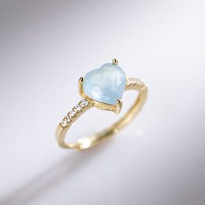 Cincin Janji Bentuk Hati Perak Sterling 925 dengan Kristal Alami Aquamarine Perhiasan Wanita Cincin Pertunangan - Product Image 6