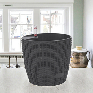 Macetas Modernas Minimalistas de Plástico Esmaltado para Interiores, Nuevo Diseño, Macetas Autorregantes con Patrón de Mimbre para Pisos - Product Image 3