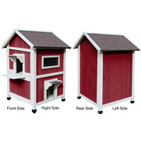 WoodVille Condo pour chat d'extérieur à 2 étages en bois massif, maison moderne pour animaux de compagnie avec escalier, fenêtre, respirant, construction métallique durable pour petits animaux