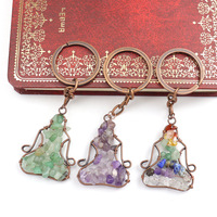 Pendentif et porte-clés en pierre naturelle concassée HZ, améthyste, pour sac de yoga, artisanat en cristal, porte-clés fait main, enroulé de fil
