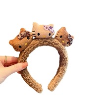 Bandeau en peluche léopard avec oreilles de chat de dessin animé, bandeau en acétate pour femmes, bandeau pour se laver le visage, bandeau pour le maquillage, nœud pour cheveux pour enfants