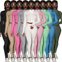 Atacado 2021 Gola Cor Sólida Mulheres Fatos de Jogging Mulheres Duas Peças Set Treino Roupas Mulheres 2 Set Piece