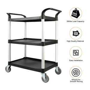 Petit ou grand chariot noir avec trois étagères pour restaurants hôtels et chariot de bus - Product Image 5