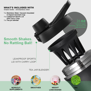 Shaker Everich 26oz/750ml con Sfera Agitatrice Fissa per Polveri, Bottiglia Isolata Sottovuoto <span class=keywords><strong>a</strong></span> Doppia Parete, per Fitness - Product Image 6
