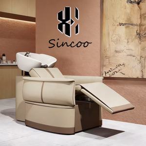 Fauteuil de lavage de luxe ergonomique moderne en cuir PU avec repose-pieds réglable et bac en céramique – Confort optimal pour les professionnels de la coiffure - Product Image 4