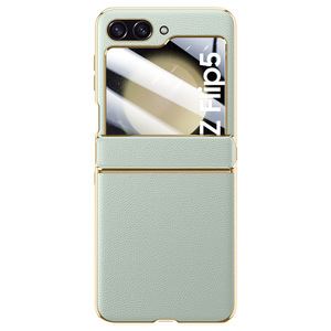 Para Samsung Z Flip5 funda de teléfono para Samsung <span class=keywords><strong>ZFlip4</strong></span> 3 funda protectora de cuero galvanizado funda de bisagra película cubierta de teléfono integrada - Product Image 5
