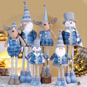 <b>Gift</b> Scandinavian Icy Blue Stretchable Xmas Snowman Doll Retractable Plaid Standing Figures for Holiday Party Decor - Product Image 1