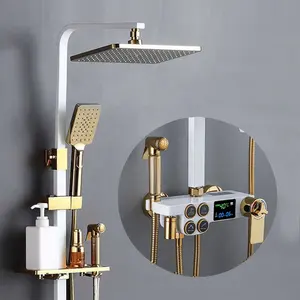 shower set wall mounted tap Bathroom taps luxury brass kits rain rainfall showerset mixer faucet set sower mandi putih gold