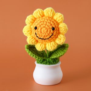 Pot de fleurs au crochet en forme de tournesol, petite plante en pot pour décoration de mariage, pour voitures, pour la Fête des Mères, Pâques et Thanksgiving, avec tige - Product Image 3