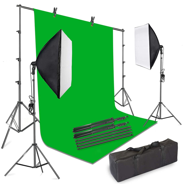 Photography Lighting Kit Set 50X70 cm Professional Soft Box Light Set with Tripod and 45W Bulb 2*3m Background Stand System