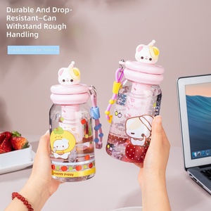 Nouvelle <span class=keywords><strong>tasse</strong></span> à paille en plastique motif <span class=keywords><strong>chat</strong></span> de dessin animé, portable, grande capacité, mignonne pour filles, résistante aux chutes, anti-fuite, <span class=keywords><strong>avec</strong></span> corde de levage - Product Image 3
