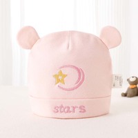 Bonnet pour nouveau-né avec oreilles 3D, broderie étoile et lune, coton doux de classe A, double couche, bonnet pour bébé de 0 à 3 mois