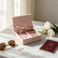 Pochette de voyage pliable en microfibre rose avec logo personnalisé, fermeture à ruban pour bagues, colliers, boucles d'oreilles, vente en gros