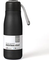 Bouteille d'eau en acier inoxydable noir isolée sous vide à double paroi de 500ml avec corde