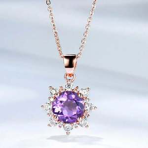 Collar con Colgante de Ópalo en Plata 925 con Diseño de Flor y Diamantes Redondos de Corte Brillante, Engaste de Garra, para Uso Diario Romántico de Mujer - Product Image 5