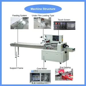 Automatic Pillow Flow Packing Food Candy Lollipop Energy Bars Chocolate Bar Ice Cream Wafer Biscuit Soap Packaging Machine