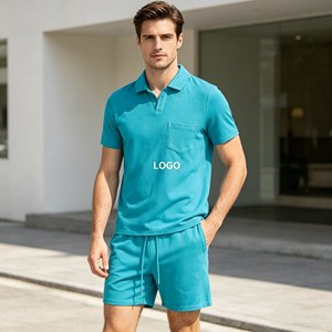 Ensembles de polos pour hommes de haute qualité, polos à manches courtes en tissu éponge, ensembles deux pièces pour hommes, été, décontracté, tissu éponge 350 - Product Image 2