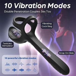 3-in-1 Männlicher Penisring 10 Modi 100% Wasserdicht Schwarzes Spielzeug Dildo Vibrator Analplug Hodenstimulator Erwachsenen-Paar-Sexspielzeug - Product Image 2
