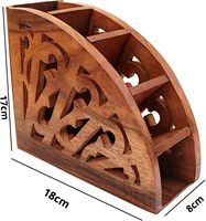 Boîte organisatrice de bureau sculptée à la main, support en bois pour 5 télécommandes