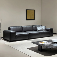 Luxuriöses Ecksofa Groß Schwarz AUS ECHTEM LEDER Mit Daunenfüllung Bequemes Breites Tiefes Weiches Villa Echtleder-Modulsofa