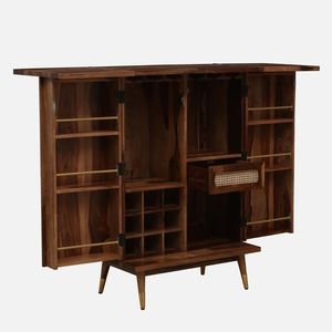 Contemporary Sheesham Wood Bar <b>Cabinet</b> <b>Rustic</b> Teak Finish Solid Hardwood Multi Storage Bar Furniture for Home Living Room - Product Image 2